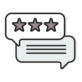 Graphic of two chat bubbles. One has 3 stars in it; the other has lines indicating text. 