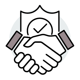 Graphic of two hands shaking with a tick in the background